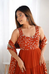Pure Soft Fox Georgette Anarkali Suit Set With Huge Flair, Dupatta & Pant